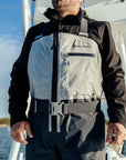 Breakwater Wader — chest, front zipper and wading belt detail