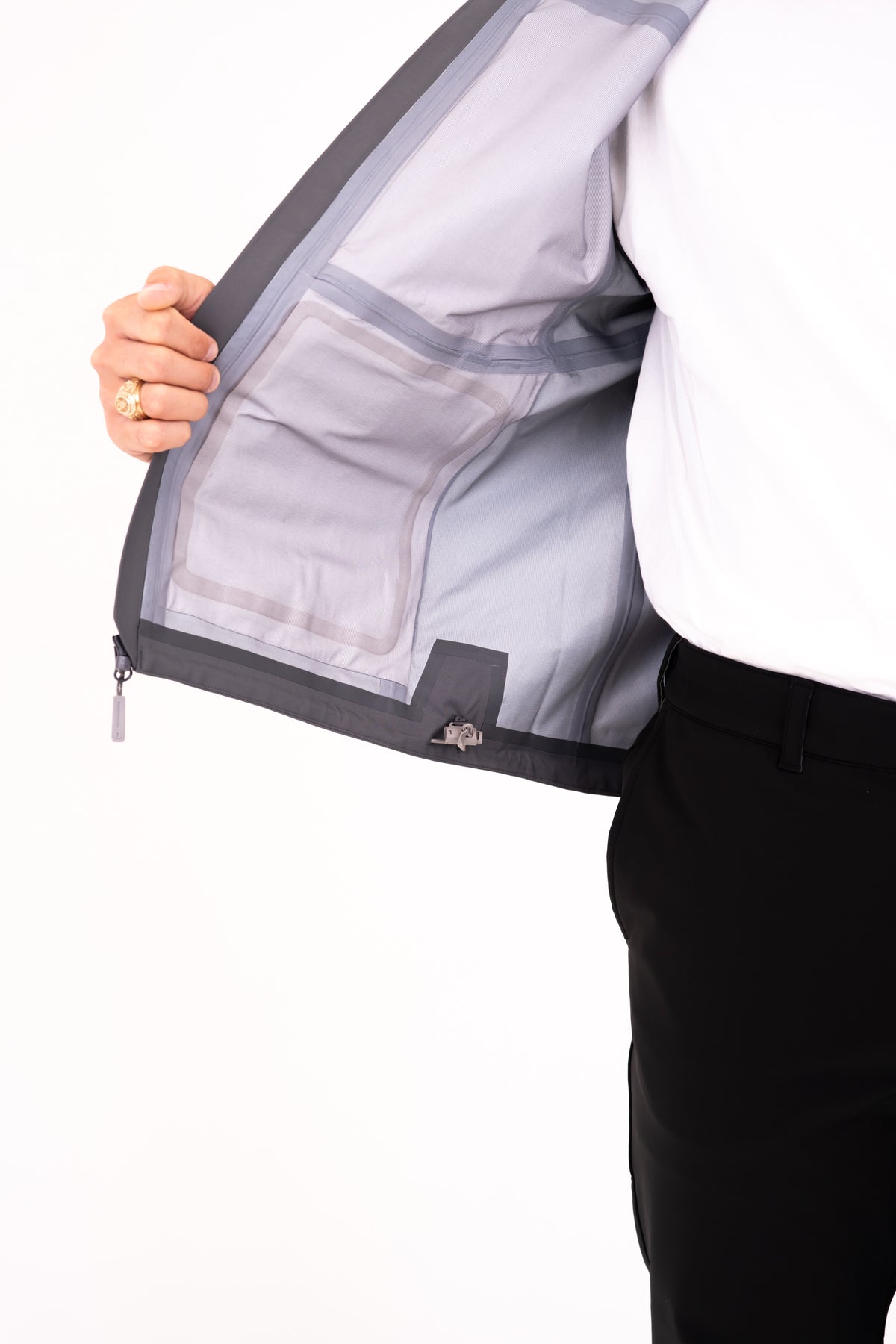 Men's HD Coastal Fishing Jacket in Tempest — studio interior construction detail