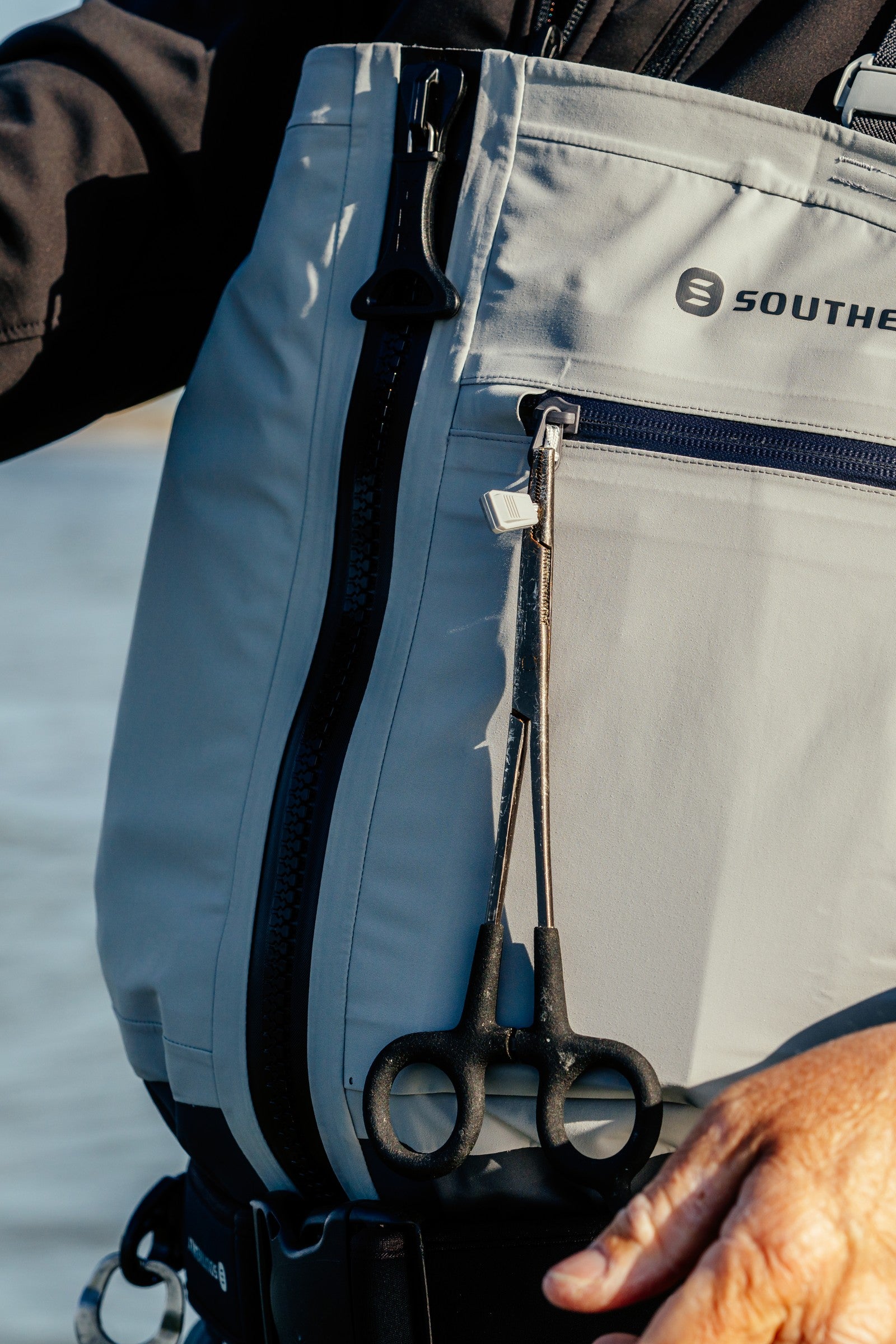 Breakwater Wader — chest pocket and tool attachment detail