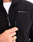 Windward Thermal Hoody in Black — zippered chest pocket and logo detail