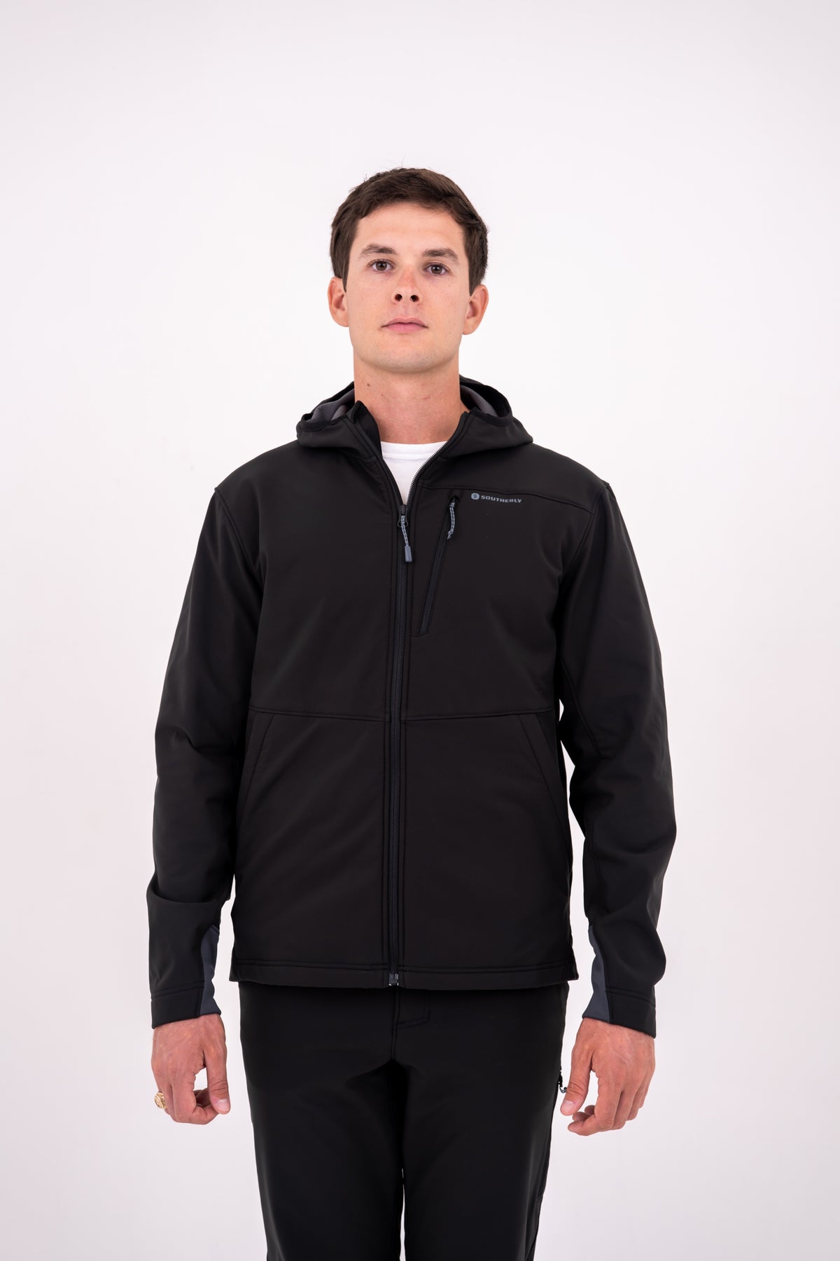 Men's Windward Thermal Hoody in Black — studio front view